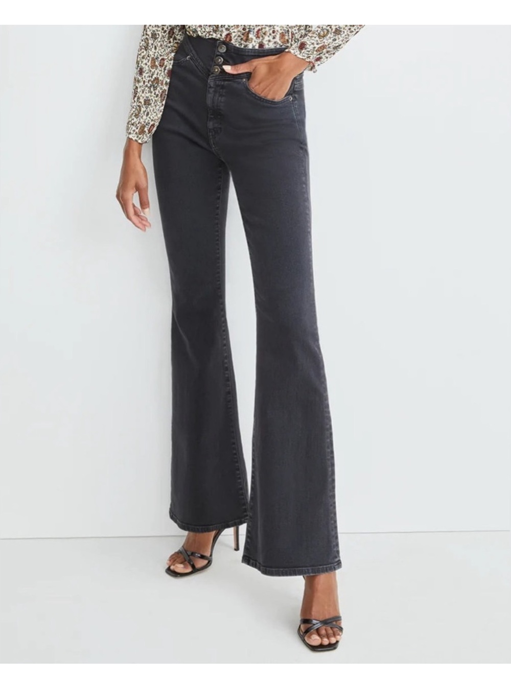 Veronica Beard High-Rise Jeans Washed Charcoal Beverly Skinny Flare 26